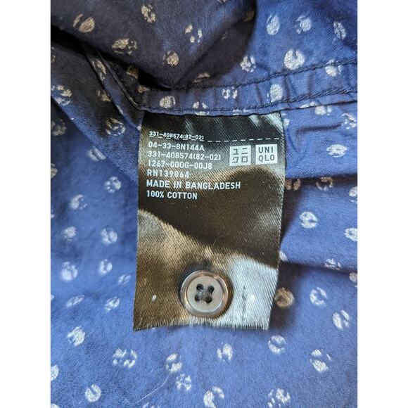 Uniqlo Shirt Men's Navy Polka Dot Cotton Button Up Size M - Picture 4 of 6